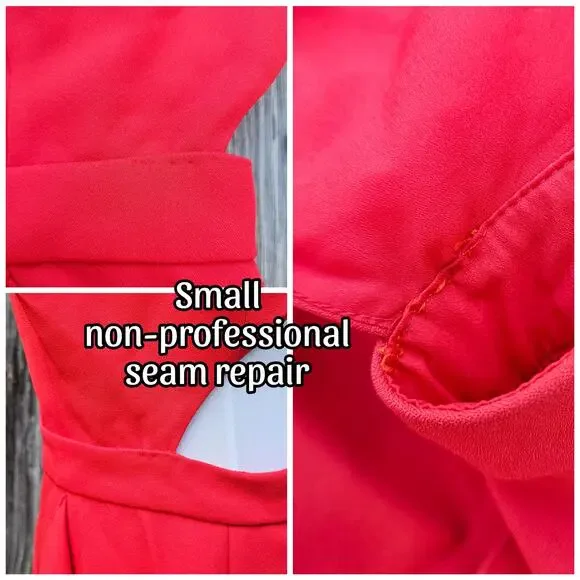 Cut Out Halter Dress BCBGMaxAzria Maryssa Size 10 Red/Orange Pink Stretch Ruffle - Picture 6 of 11